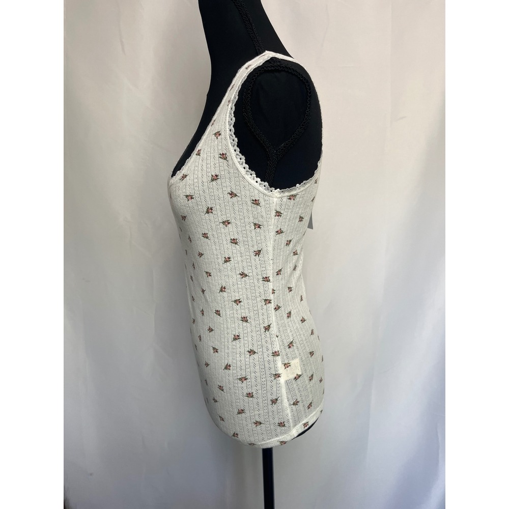 Ultra Flirt Women Gardenia White Floral Rosebud Pointelle Lace Tank Top Medium - Picture 3 of 14